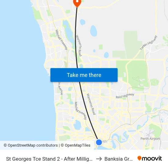 St Georges Tce Stand 2 - After Milligan St to Banksia Grove map