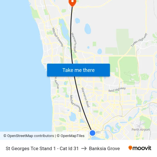 St Georges Tce Stand 1 -  Cat Id 31 to Banksia Grove map