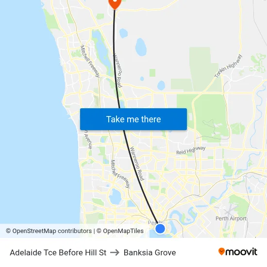 Adelaide Tce Before Hill St to Banksia Grove map