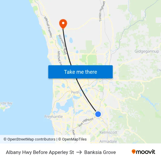 Albany Hwy Before Apperley St to Banksia Grove map