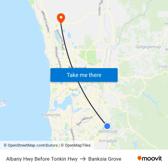 Albany Hwy Before Tonkin Hwy to Banksia Grove map