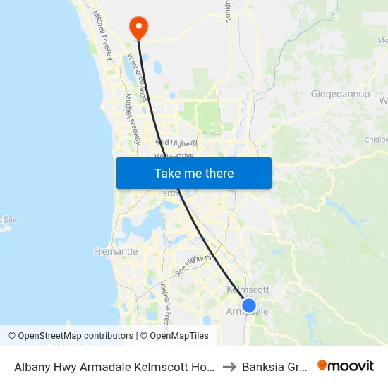 Albany Hwy Armadale Kelmscott Hospital to Banksia Grove map