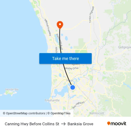 Canning Hwy Before Collins St to Banksia Grove map