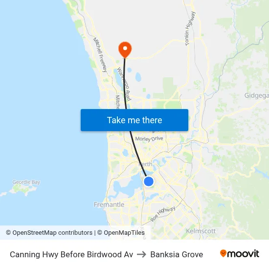 Canning Hwy Before Birdwood Av to Banksia Grove map