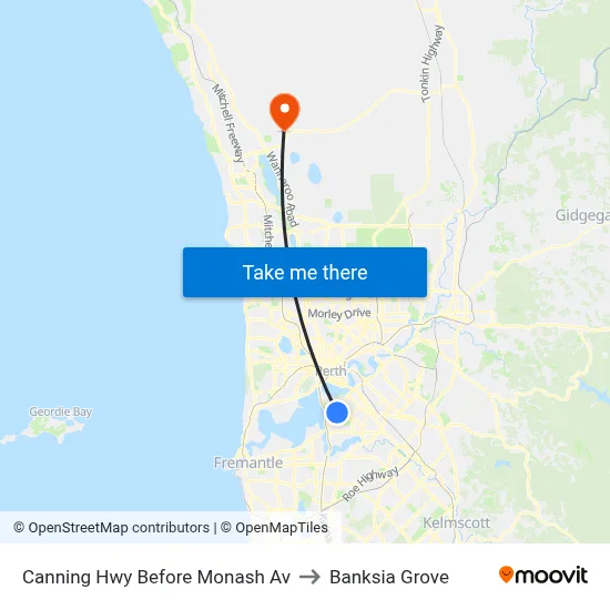 Canning Hwy Before Monash Av to Banksia Grove map