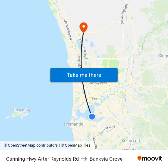 Canning Hwy After Reynolds Rd to Banksia Grove map