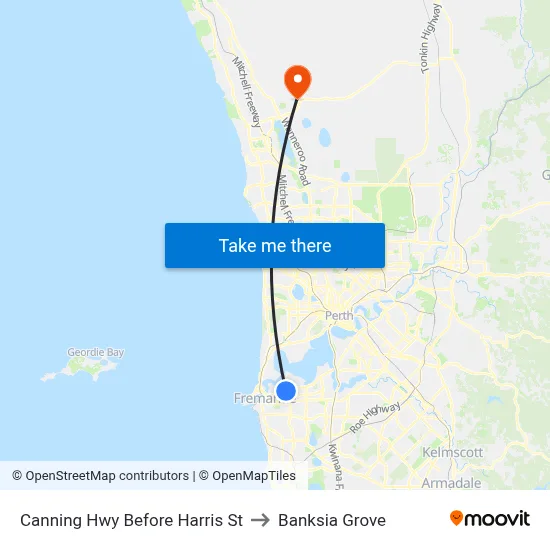 Canning Hwy Before Harris St to Banksia Grove map