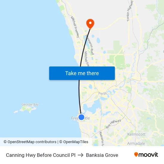 Canning Hwy Before Council Pl to Banksia Grove map