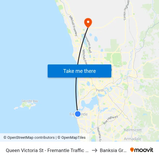 Queen Victoria St - Fremantle Traffic Bridge to Banksia Grove map