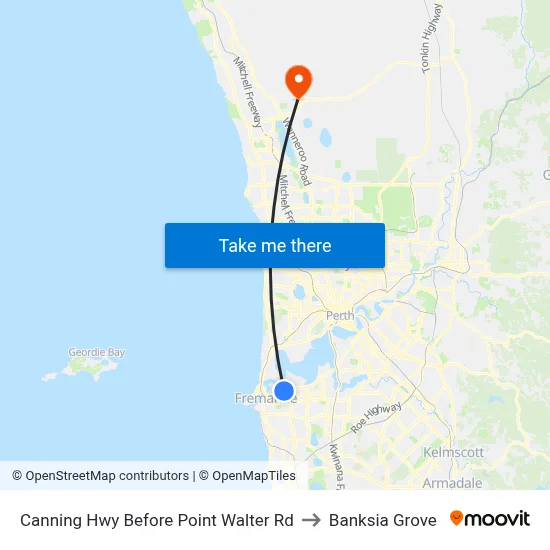 Canning Hwy Before Point Walter Rd to Banksia Grove map