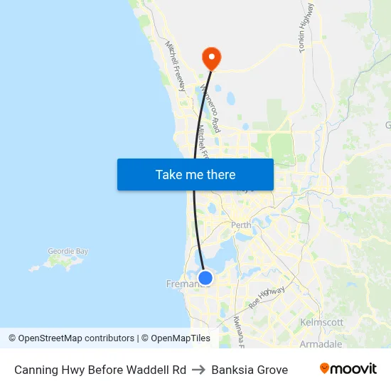 Canning Hwy Before Waddell Rd to Banksia Grove map