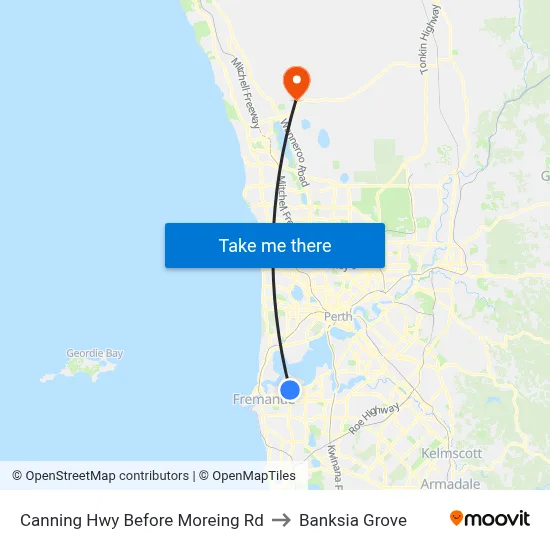 Canning Hwy Before Moreing Rd to Banksia Grove map