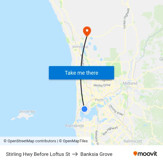 Stirling Hwy Before Loftus St to Banksia Grove map