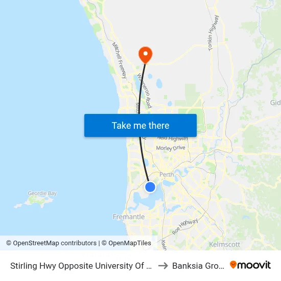 Stirling Hwy Opposite University Of Wa to Banksia Grove map