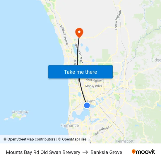 Mounts Bay Rd Old Swan Brewery to Banksia Grove map