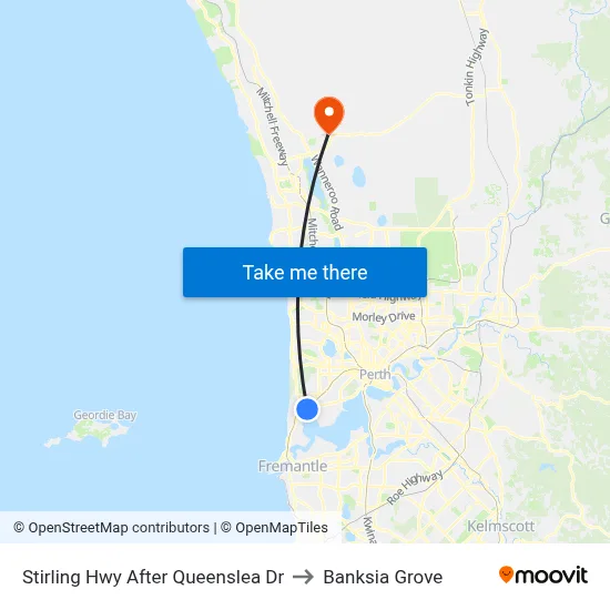 Stirling Hwy After Queenslea Dr to Banksia Grove map