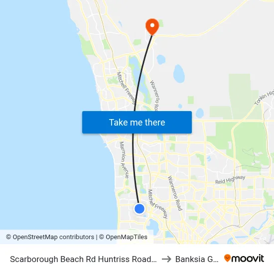 Scarborough Beach Rd Huntriss Road Cat Id 10 to Banksia Grove map