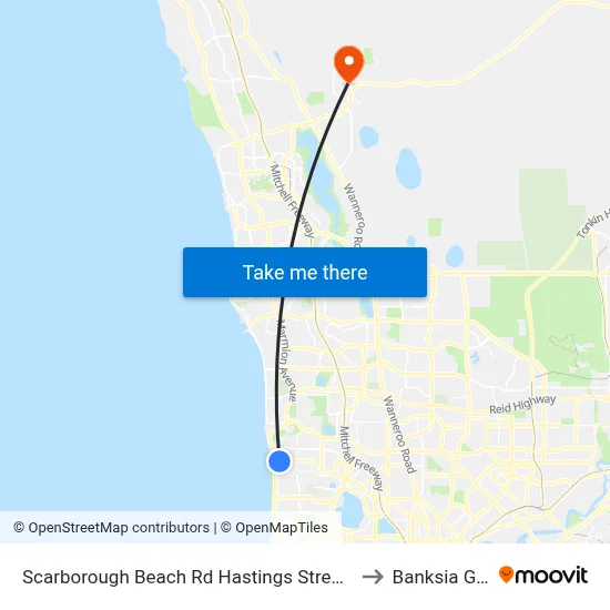 Scarborough Beach Rd Hastings Street Cat Id 19 to Banksia Grove map