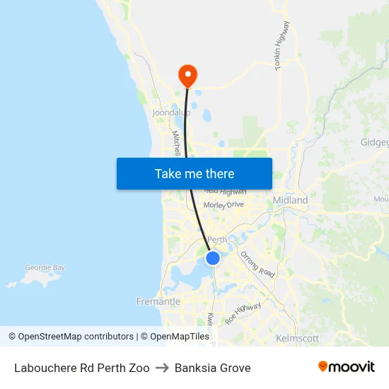 Labouchere Rd Perth Zoo to Banksia Grove map