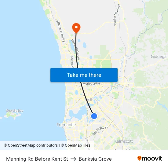 Manning Rd Before Kent St to Banksia Grove map