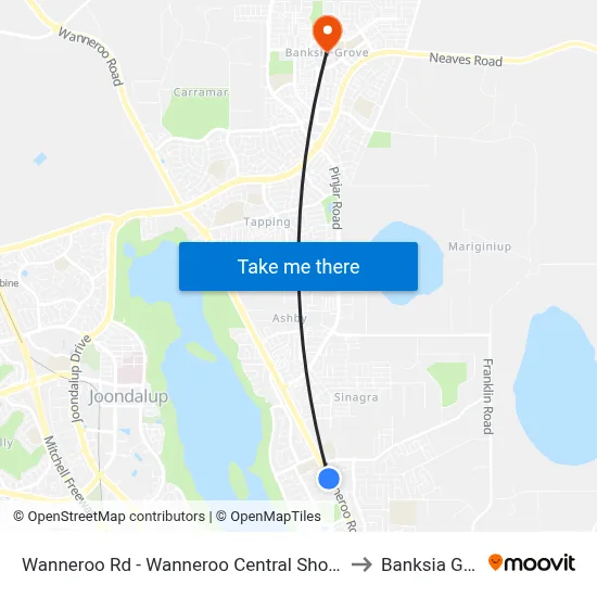 Wanneroo Rd - Wanneroo Central Shopping Ctr to Banksia Grove map