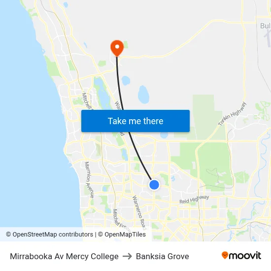 Mirrabooka Av Mercy College to Banksia Grove map