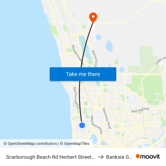 Scarborough Beach Rd Herbert Street Cat Id 27 to Banksia Grove map