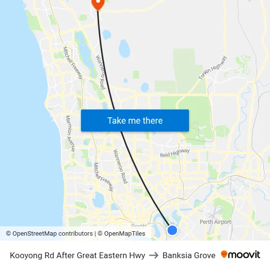 Kooyong Rd After Great Eastern Hwy to Banksia Grove map