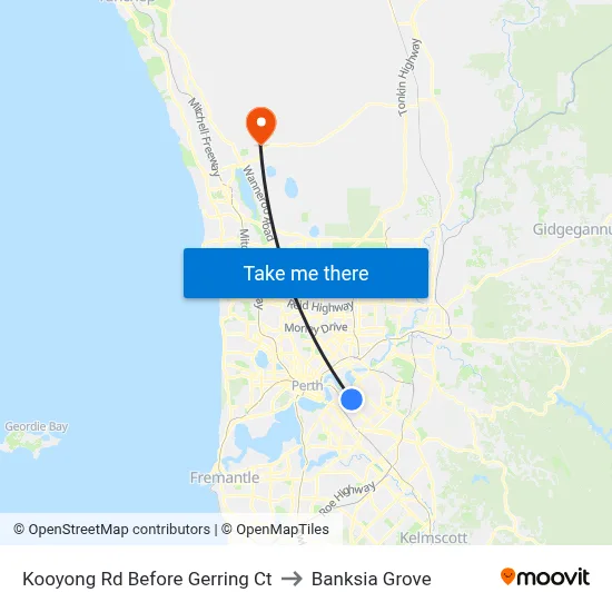 Kooyong Rd Before Gerring Ct to Banksia Grove map