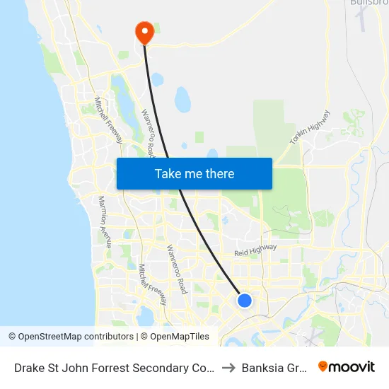 Drake St John Forrest Secondary College to Banksia Grove map