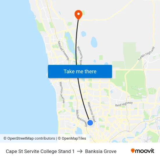 Cape St Servite College Stand 1 to Banksia Grove map