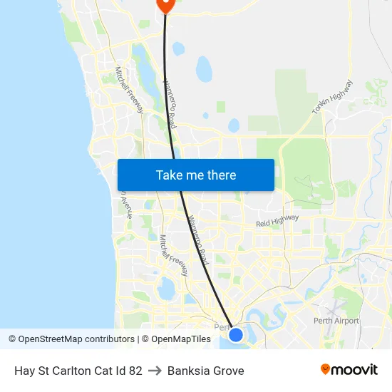 Hay St Carlton Cat Id 82 to Banksia Grove map