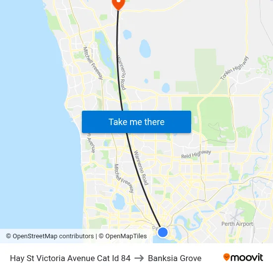 Hay St Victoria Avenue Cat Id 84 to Banksia Grove map