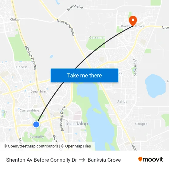 Shenton Av Before Connolly Dr to Banksia Grove map