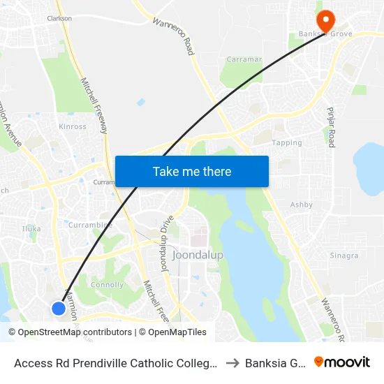 Access Rd Prendiville Catholic College Stand 3 to Banksia Grove map