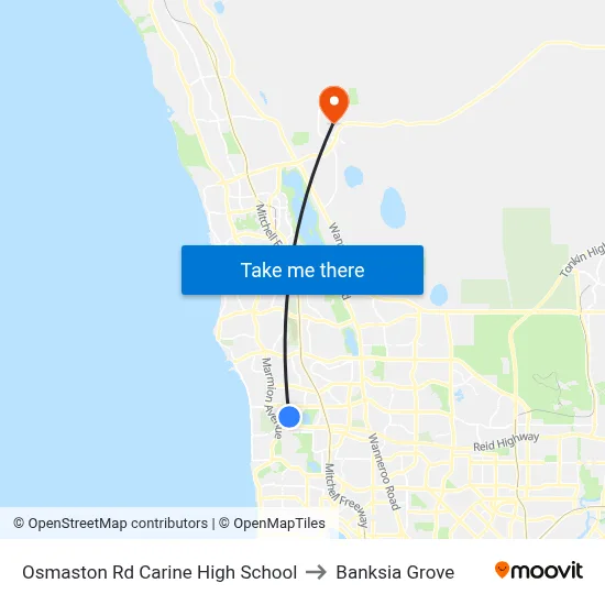 Osmaston Rd Carine High School to Banksia Grove map