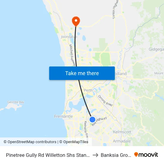 Pinetree Gully Rd Willetton Shs Stand 1 to Banksia Grove map