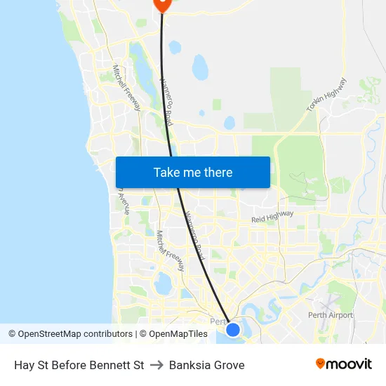 Hay St Before Bennett St to Banksia Grove map