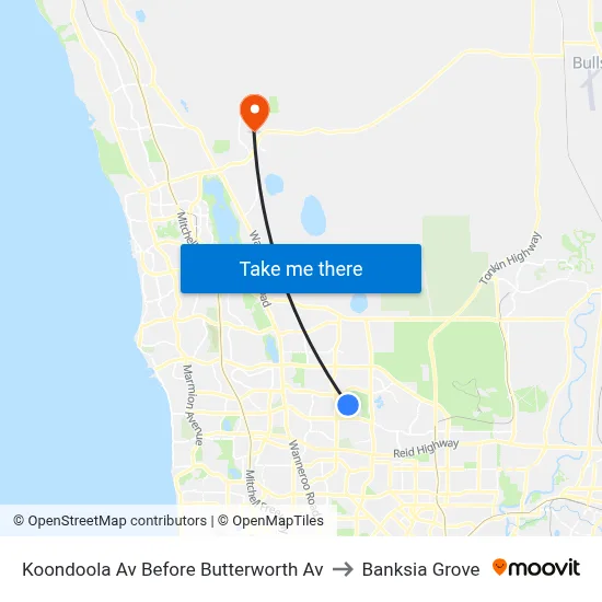 Koondoola Av Before Butterworth Av to Banksia Grove map