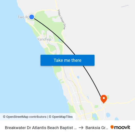 Breakwater Dr Atlantis Beach Baptist College to Banksia Grove map