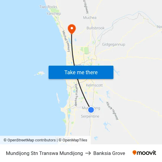 Mundijong Stn Transwa Mundijong to Banksia Grove map