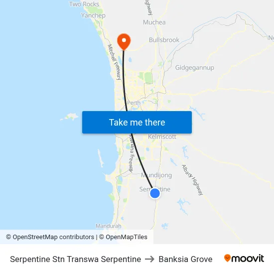 Serpentine Stn Transwa Serpentine to Banksia Grove map