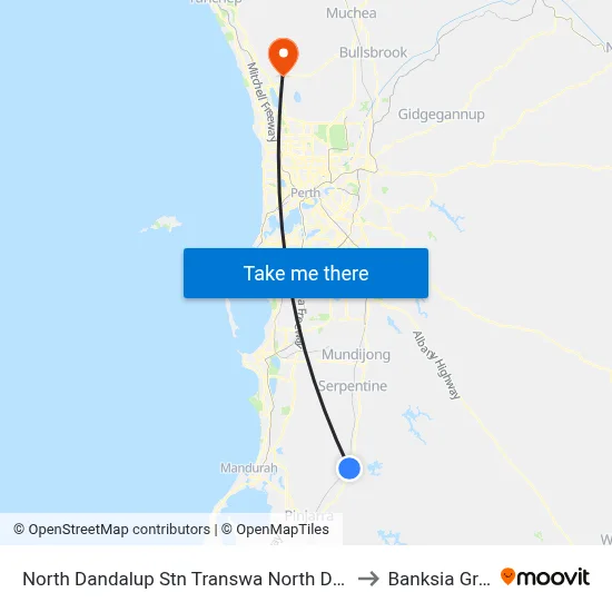 North Dandalup Stn Transwa North Dandalup to Banksia Grove map