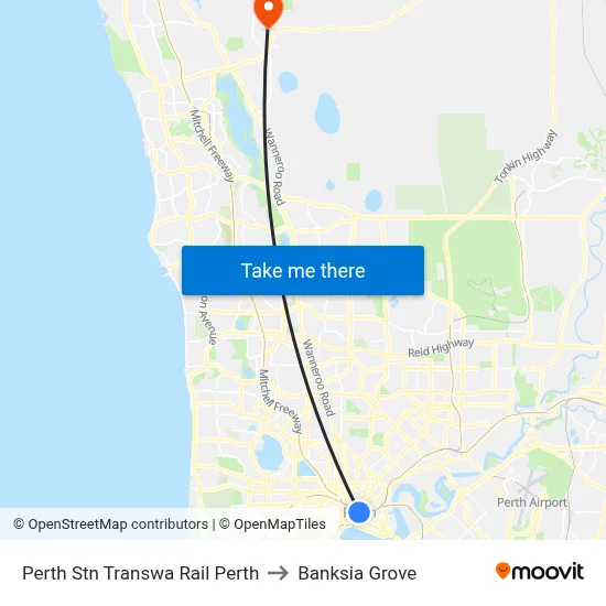 Perth Stn Transwa Rail Perth to Banksia Grove map