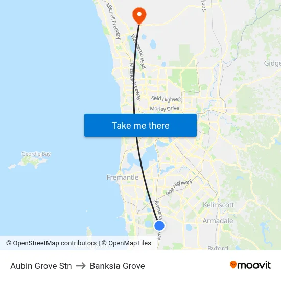 Aubin Grove Stn to Banksia Grove map