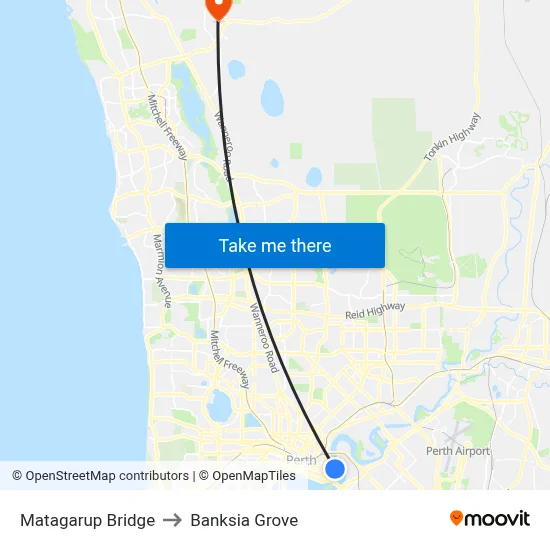 Matagarup Bridge to Banksia Grove map