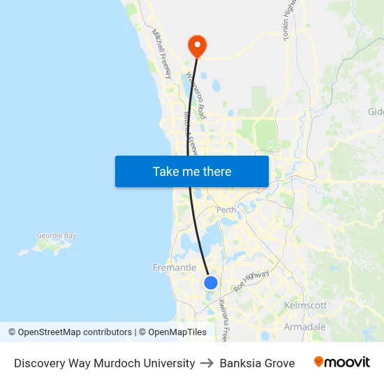 Discovery Way Murdoch University to Banksia Grove map