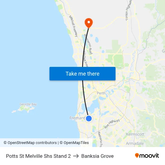 Potts St Melville Shs Stand 2 to Banksia Grove map