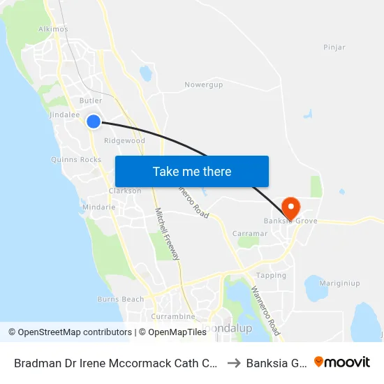 Bradman Dr Irene Mccormack Cath Coll Stand 2 to Banksia Grove map