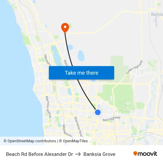 Beach Rd Before Alexander Dr to Banksia Grove map